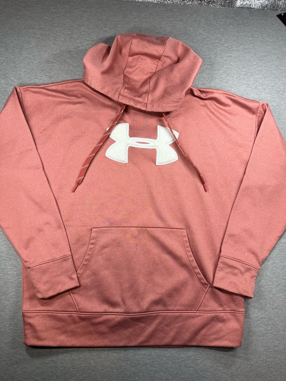 Under Armour Coral Pink Long Sleeve Hoodie with White Logo Size L